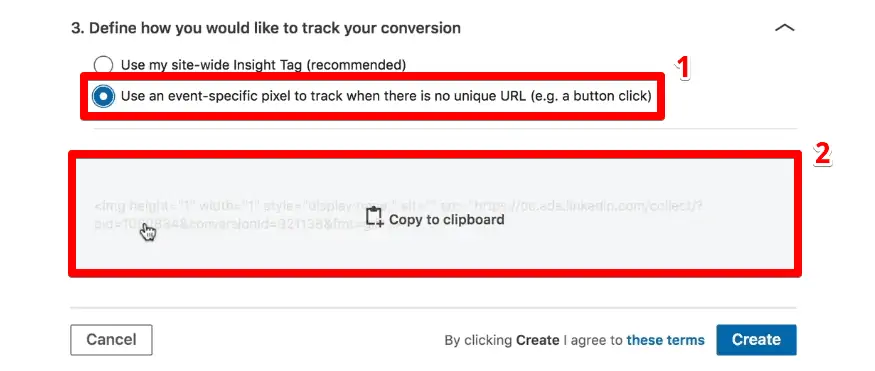 Tracking conversions using the event-specific method