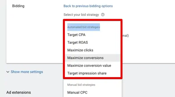 A list of automated bid strategies by Google Ads