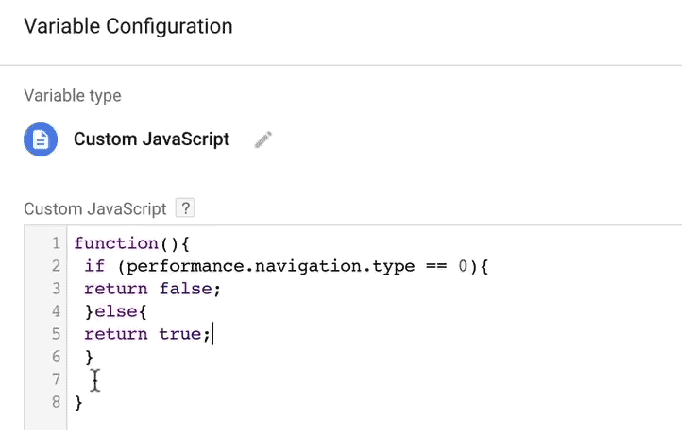 A view of the Custom JavaScript written on Google Tag Manager