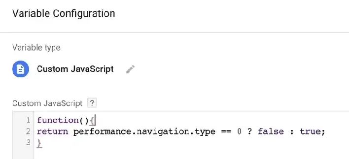 A view of the shorter version of the Custom JavaScript written on Google Tag Manager