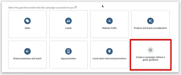 Choose to create a campaign without seeing a goal's guidance
