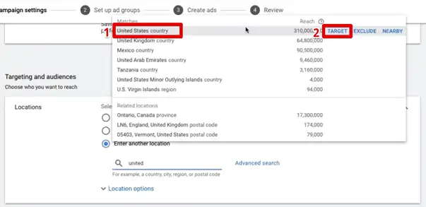 Choosing the US as target for the campaign