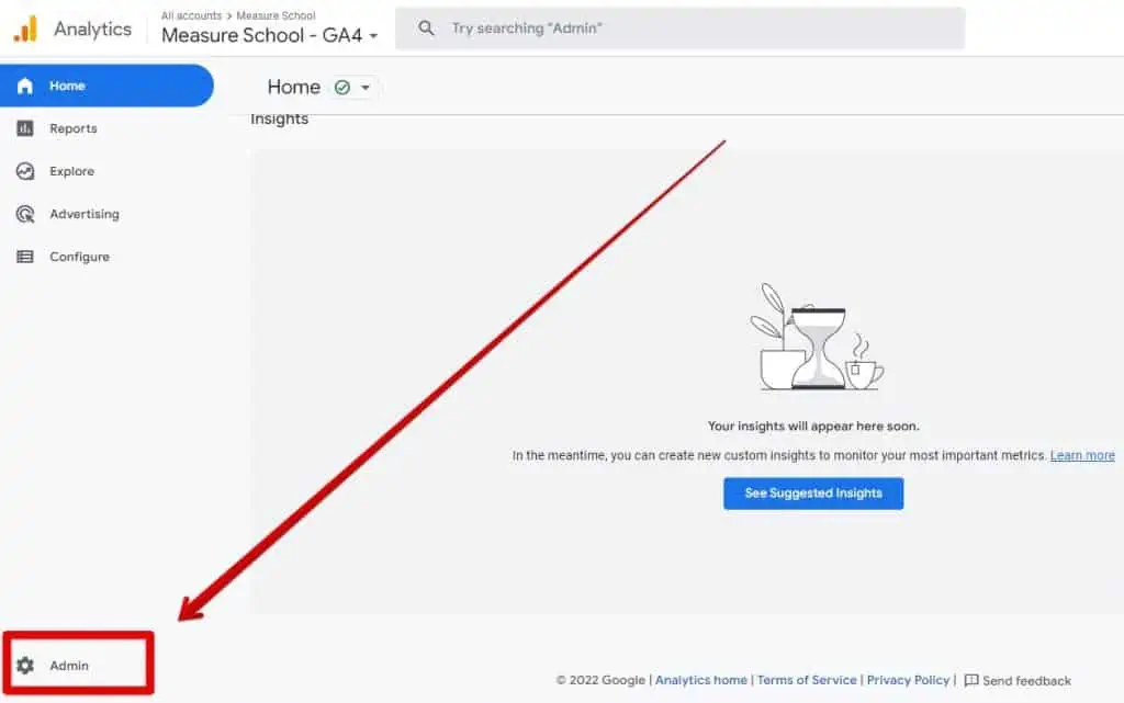 Clicking admin in GA4