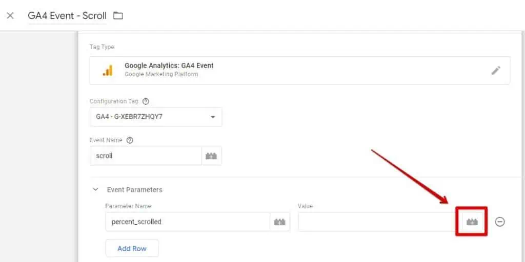 Clicking the variable icon