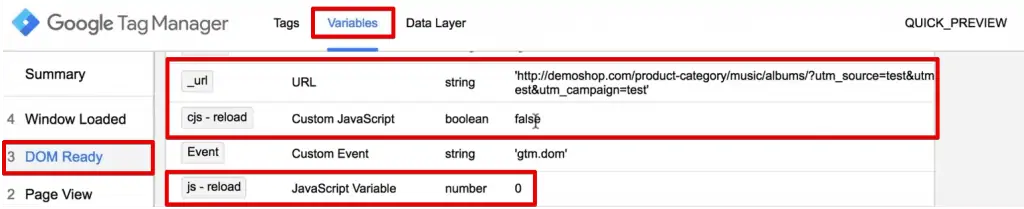 Custom JavaScript and JavaScript Variable show false and 0 respectively when a new page loads
