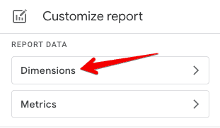 Customizing the report’s Dimensions after saving the Landing Pages