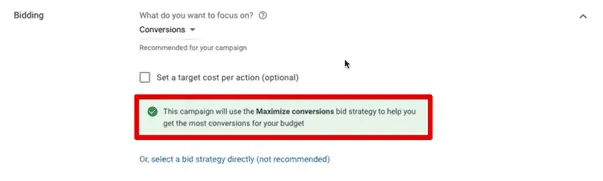 Google sets the default bidding to maximize conversions