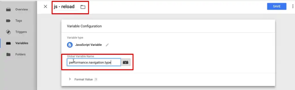 Inputting the Global Variable Name as performance.navigation.type