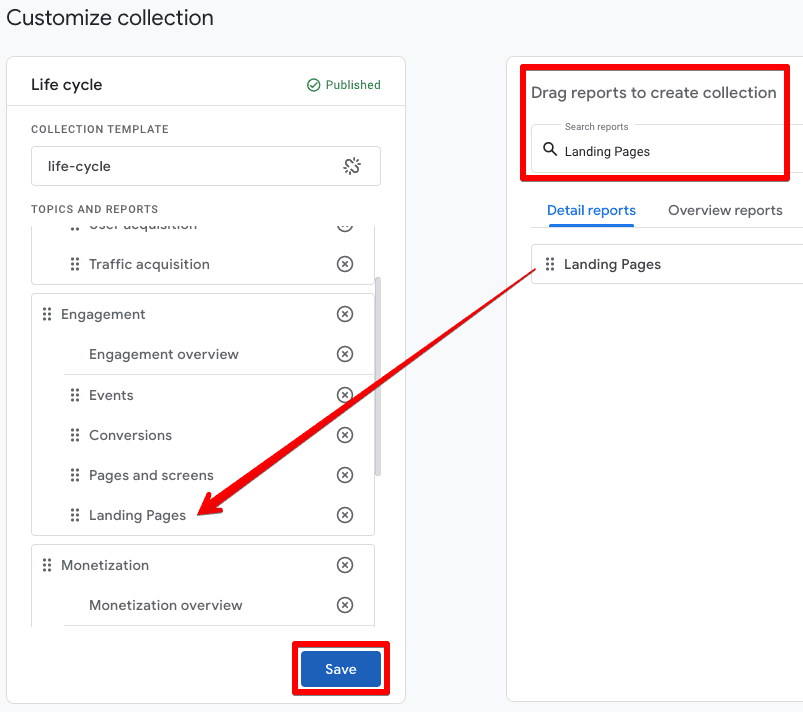 Searching the report to add it to the main reports navigation section
