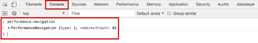 The Console returns two keys which are the type and the redirectCount