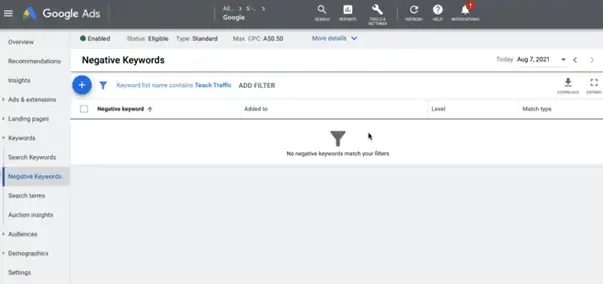 The homepage of negative keywords