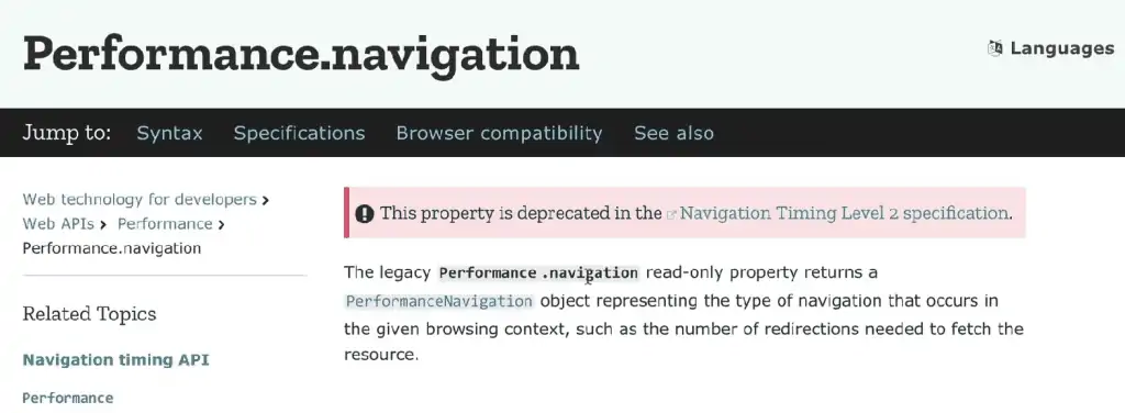 The performance.navigation tool