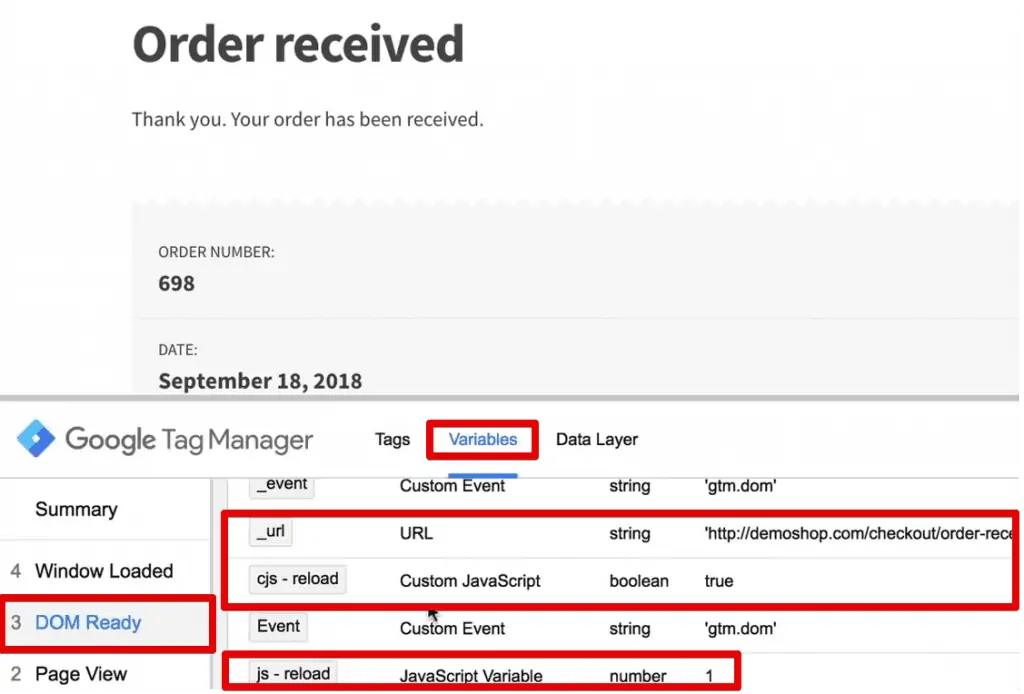 The webpage reload is proven by the values True and 1 from Custom JavaScript and JavaScript Variable