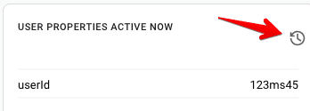 User Properties in GA4’s DebugView and Clock icon to view any changes in the past 30 mins for the selected debug device