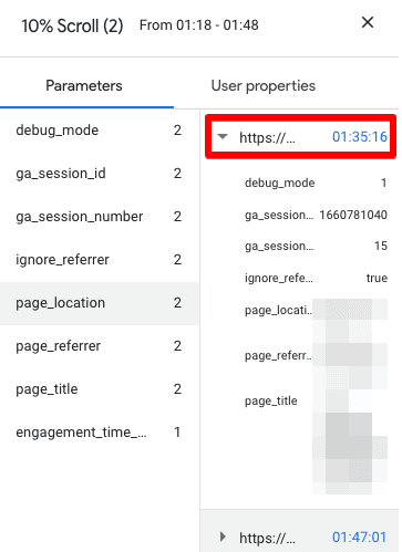 Viewing all the parameters for the selected timestamp