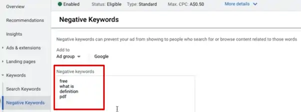 Writing down your negative keywords