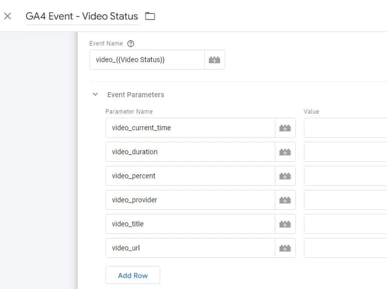 Adding and naming video event parameters