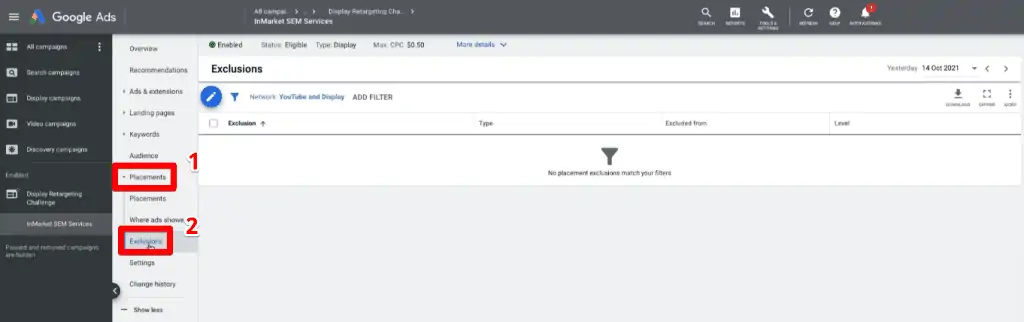 Adding placement exclusions