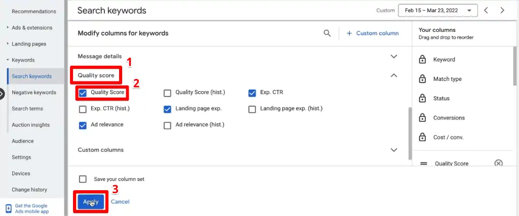 Adding the quality score column