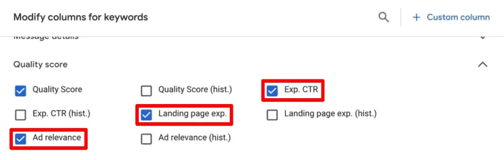 Adding the quality score components columns