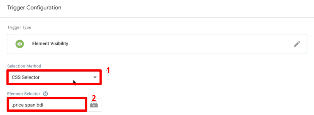 CSS Selector method for the element visibility trigger