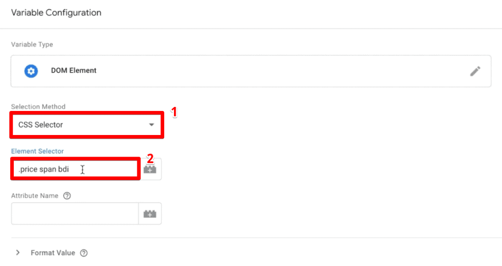 CSS selector method for the DOM element variable