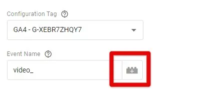 Clicking the variable icon in the tag configuration