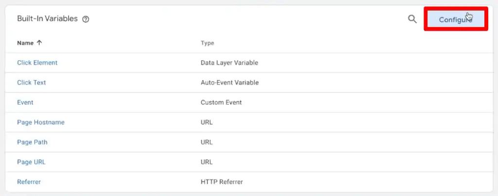 Configuring the built-in variables