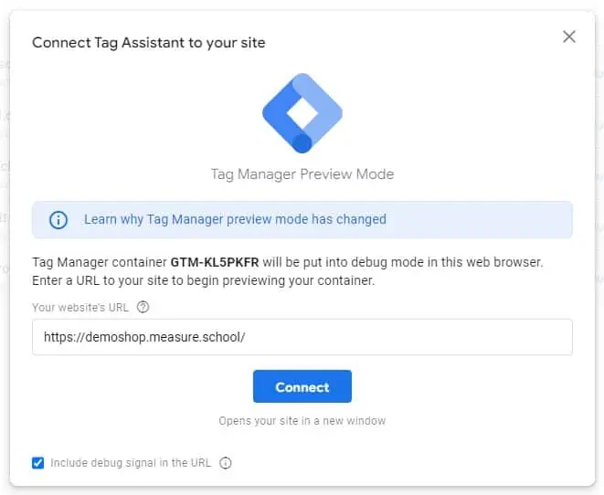 Connecting Tag Assistant to a site