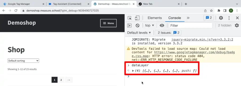 Corrected dataLayer command