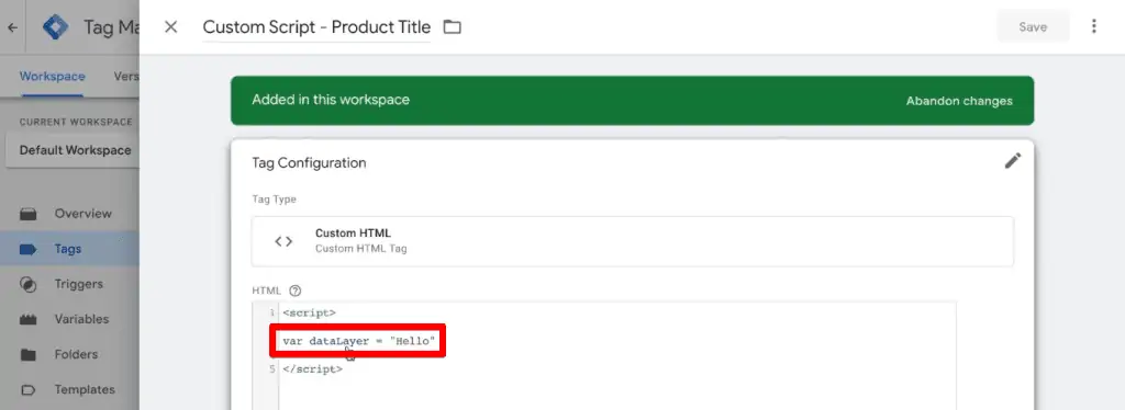 Custom HTML tag overwriting the dataLayer command