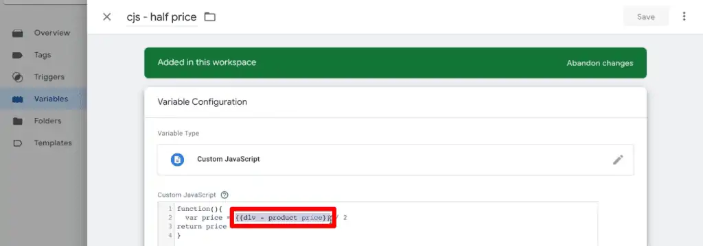 Data Layer variable being used inside the custom JavaScript variable