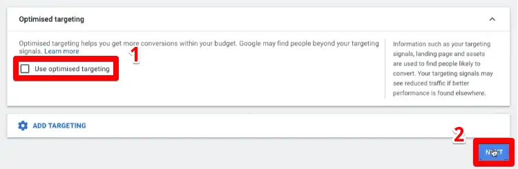 Disabling optimized targeting