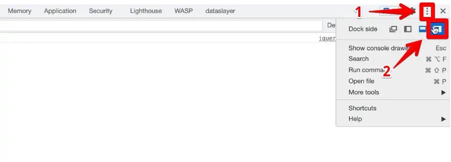 Docking the developer tools pane to the right
