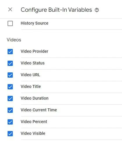 Enabling all videos variable in Google Tag Manager