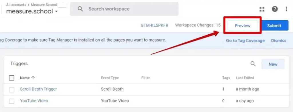 Enabling the preview mode in Google Tag Manager