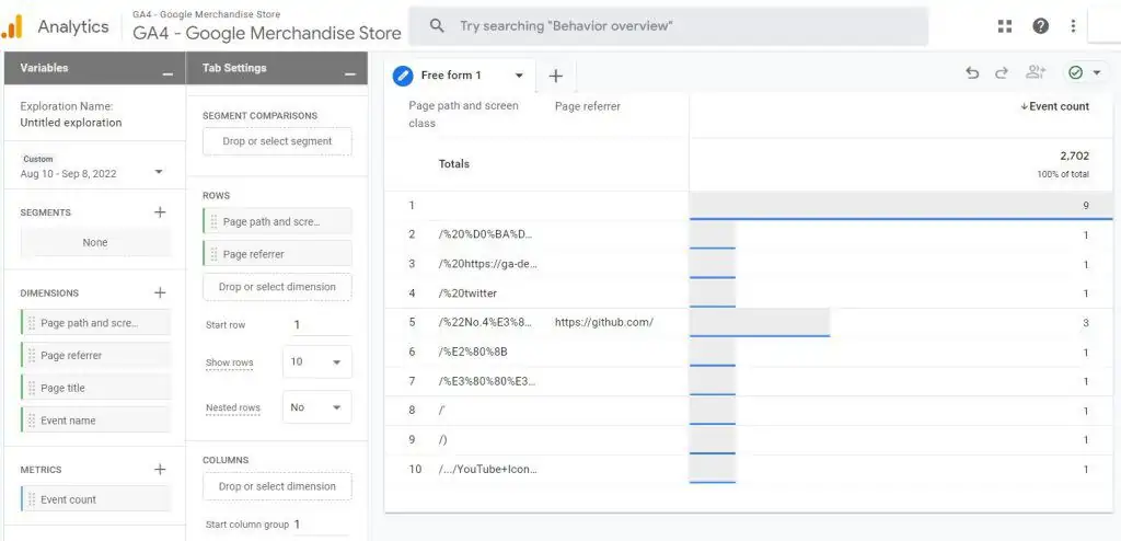 Example of 404 explorations