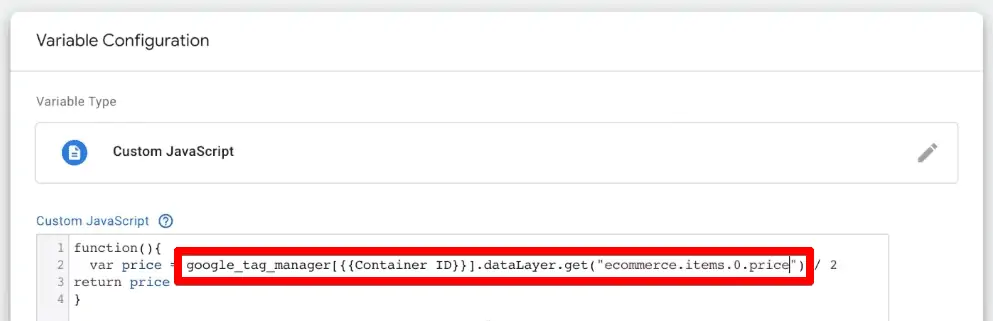 GTM object used inside the custom JavaScript variable