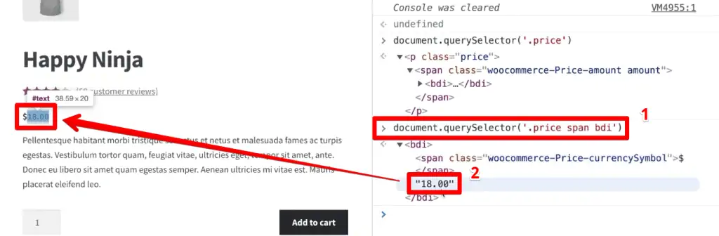 Improved querySelector command selecting the product price