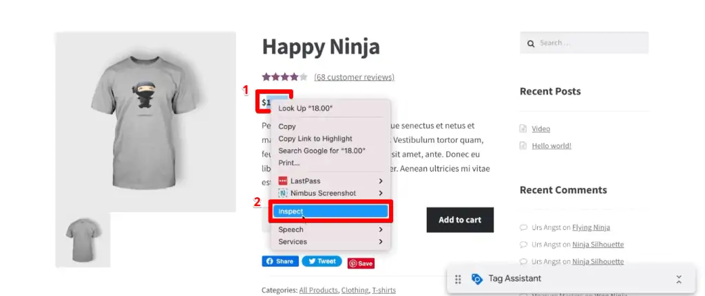 Inspecting the price element on the product page
