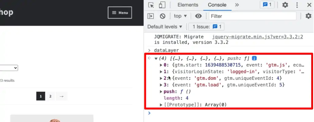 Items stored in the Data Layer