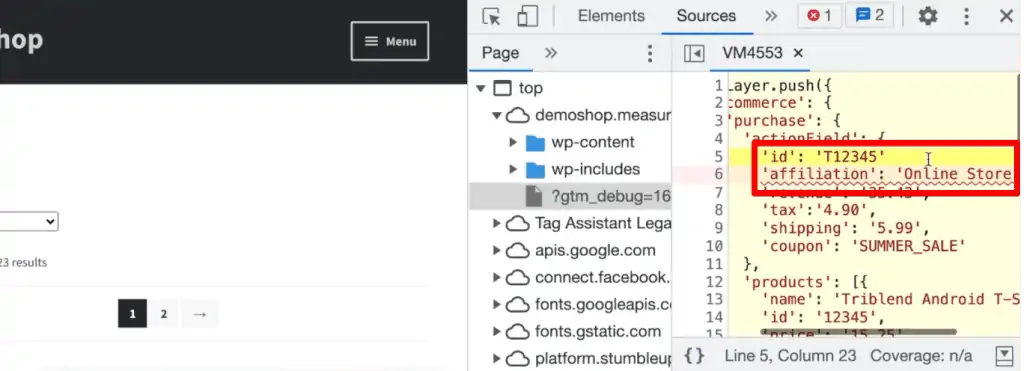 Lines in the code where the error was detected