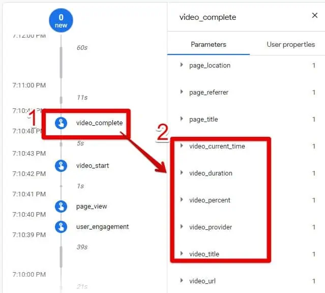 List of event YouTube event parameters