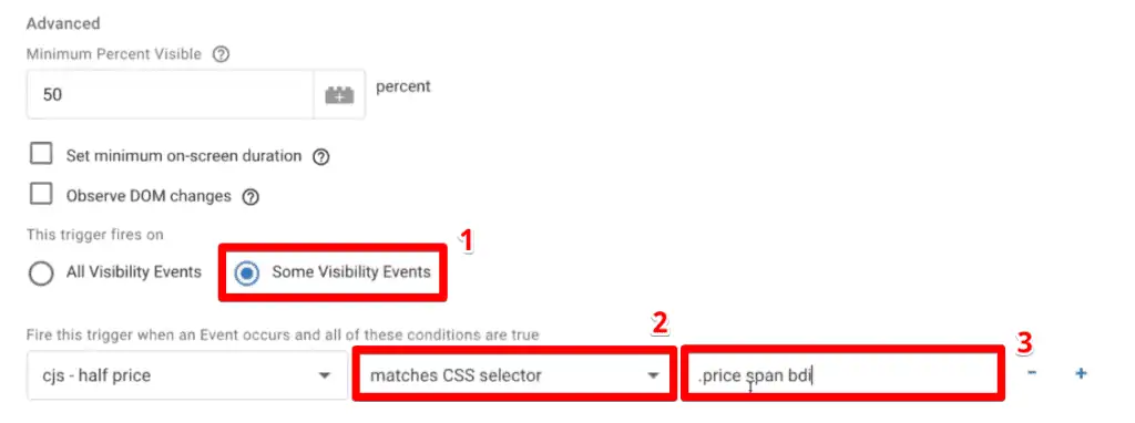Matches CSS selector advanced settings