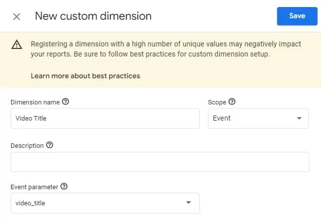 Registering the video title parameter as a custom dimension