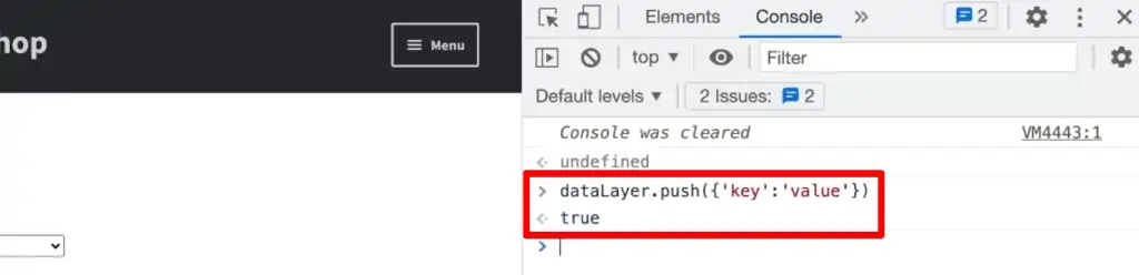 Sample dataLayer.push command