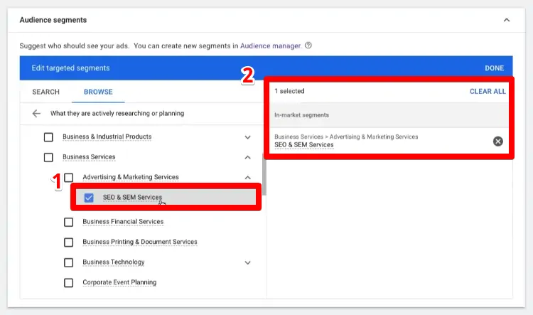 Selected audience segments