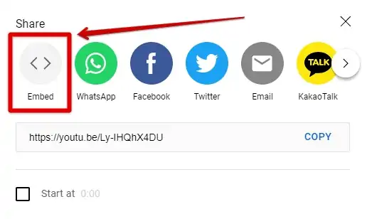 Selecting the embedded YouTube code