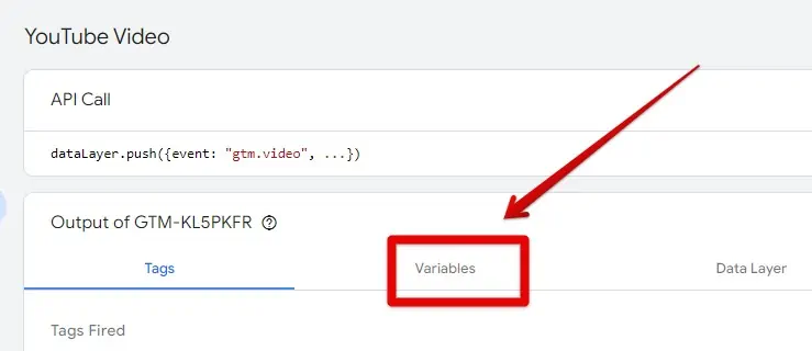 Selecting the variables tab in the debug interface