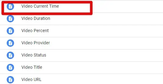 Selecting the video current time datalayer variable